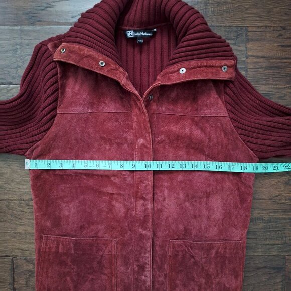 Lady Hathaway Bordeaux Red Suede Sweater Button-Down Jacket - Picture 7 of 8